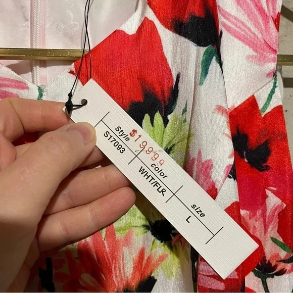 Samuel Dong White Red Floral Floor Length Maxi Dress Sleeveless Size L NWT - Picture 4 of 12